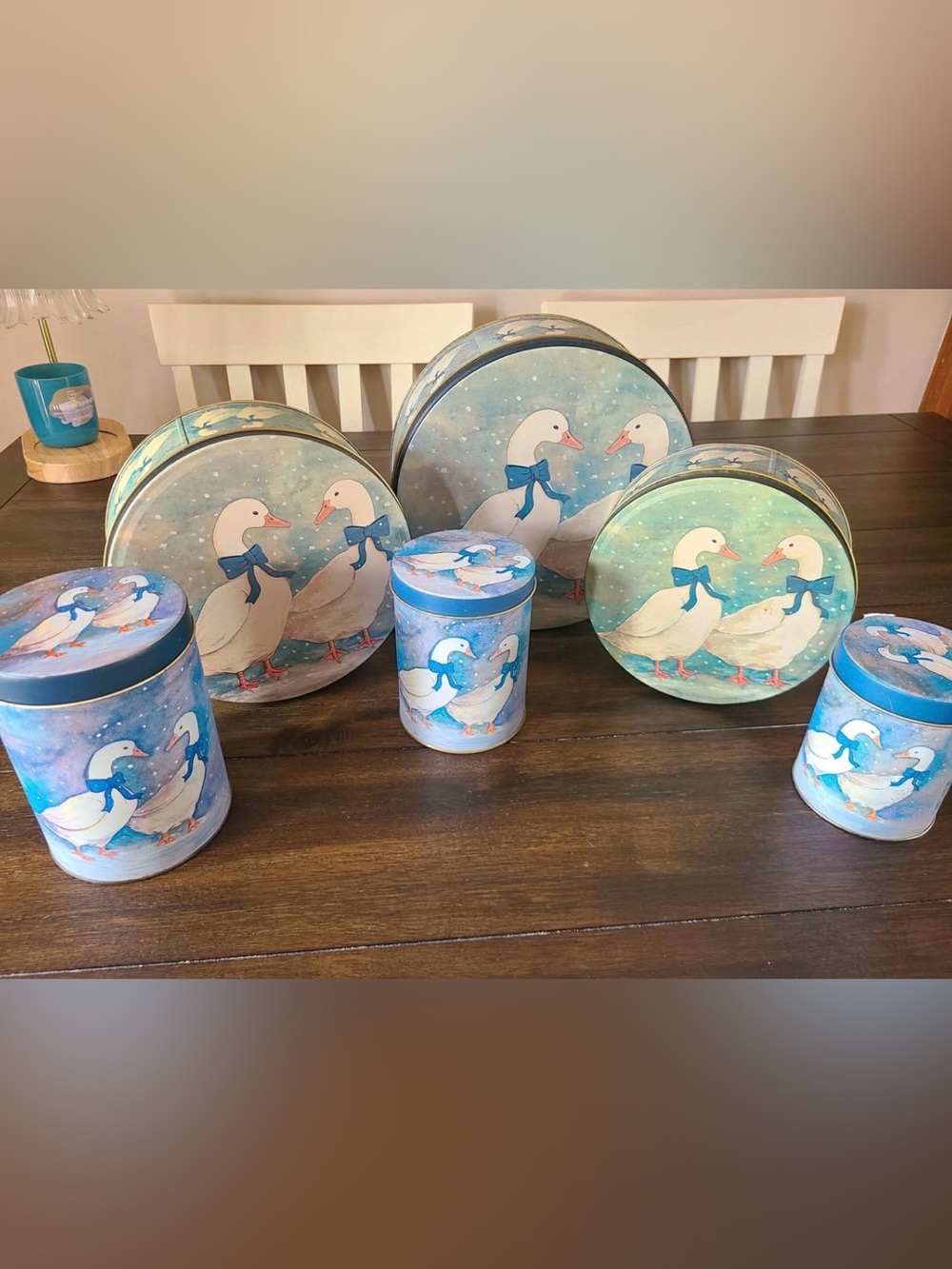 Blue Ribbon Goose Decorative Tin Canister Set